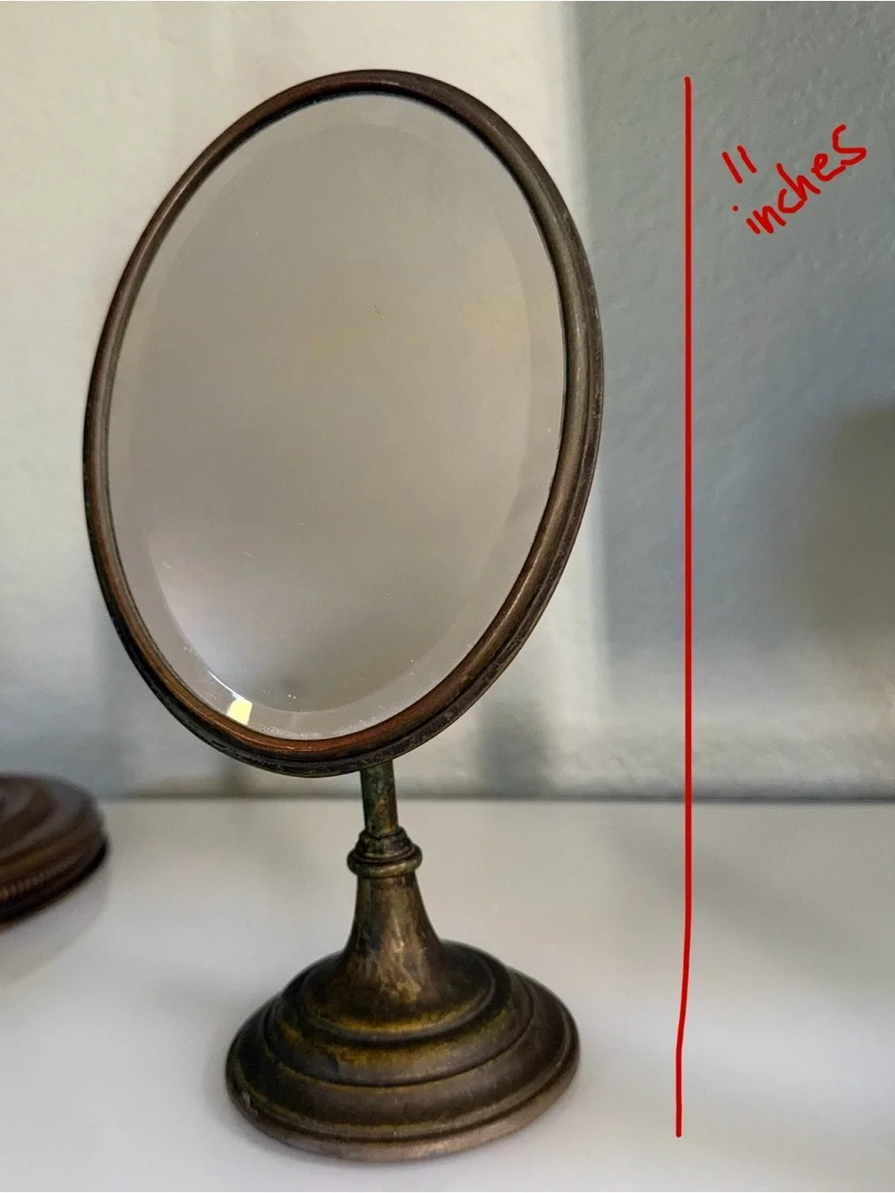 Antique-1920s Personal Swivel Shaving Mirror Style Bronze Finish Vanity Mirror